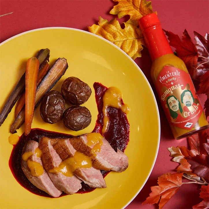 STEAKS DE CANARD AUX LÉGUMES RACINES ET À LA SAUCE KUMQUAT CRUSH