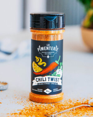 Mélange d’épices Chilitwist en pot – rub québécois à base de piments, idéal pour cocktails, marinades et assaisonnements.